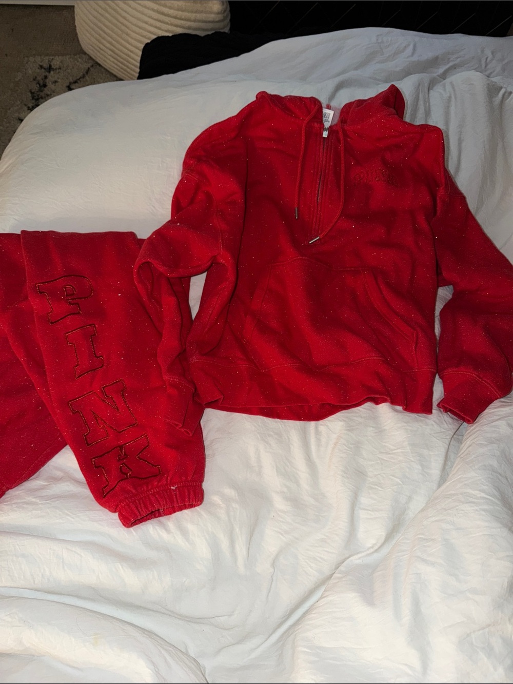 PINK Victoria's Secret Red Sparkle Sweatshirt & Joggers Set